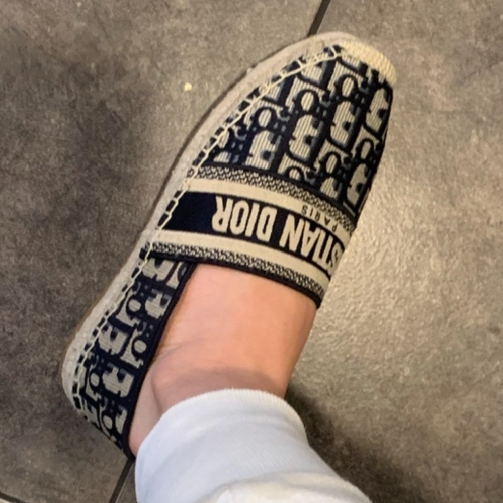 Dior Beige and Navy Logo Canvas Espadrilles